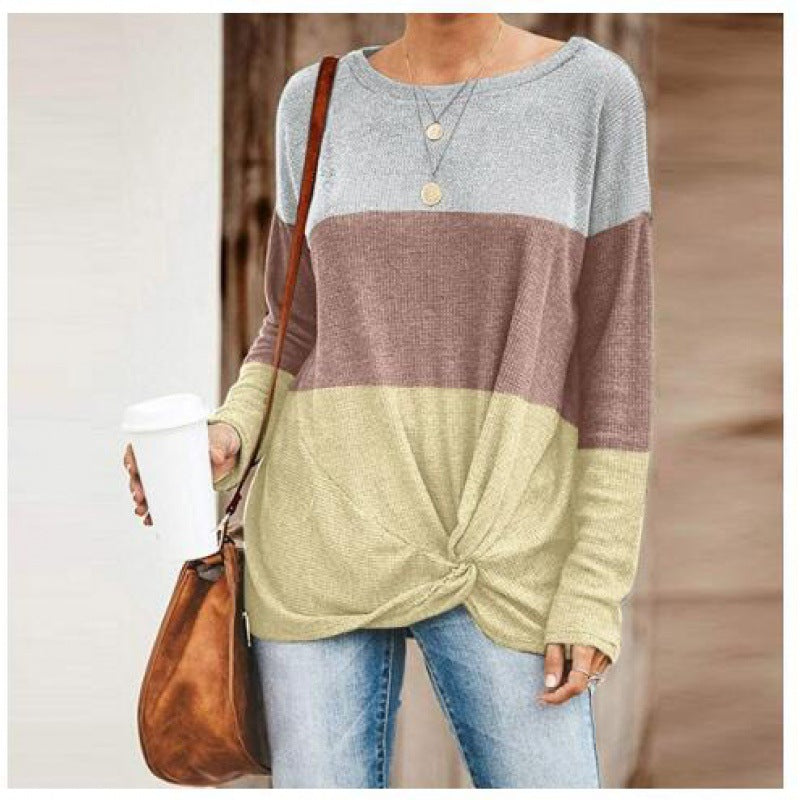 Damen Colorblock Strickpullover mit Twist‑Vorderteil und Rundhalsausschnitt Drune