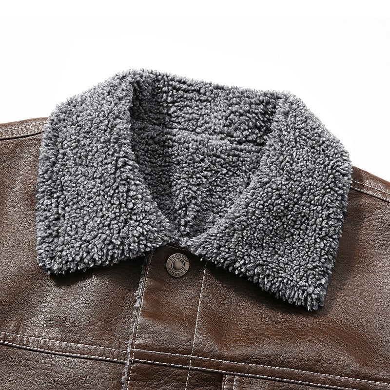 Herren Edle Kunstlederjacke mit weichem Teddyfutter Drune