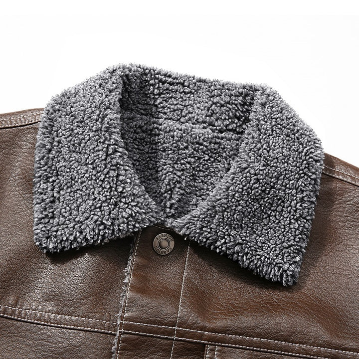Herren Edle Kunstlederjacke mit weichem Teddyfutter Drune