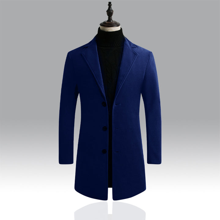 Herren Taillierter einreihiger Wollmantel mit Reverskragen und schlanker Silhouette Drune