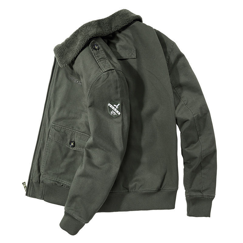 Herren Bomber-Fieldjacke mit durchgehendem Sherpa-Futter, Schulterklappen und verdecktem Zwei-Wege-Reißverschluss Drune
