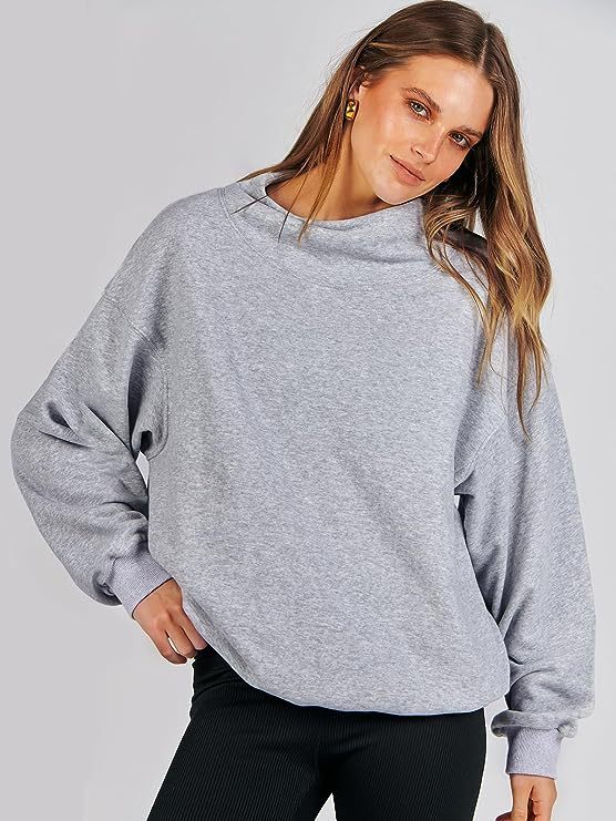 Damen Oversized Sweatshirt mit Stehkragen und geripptem Saum Drune