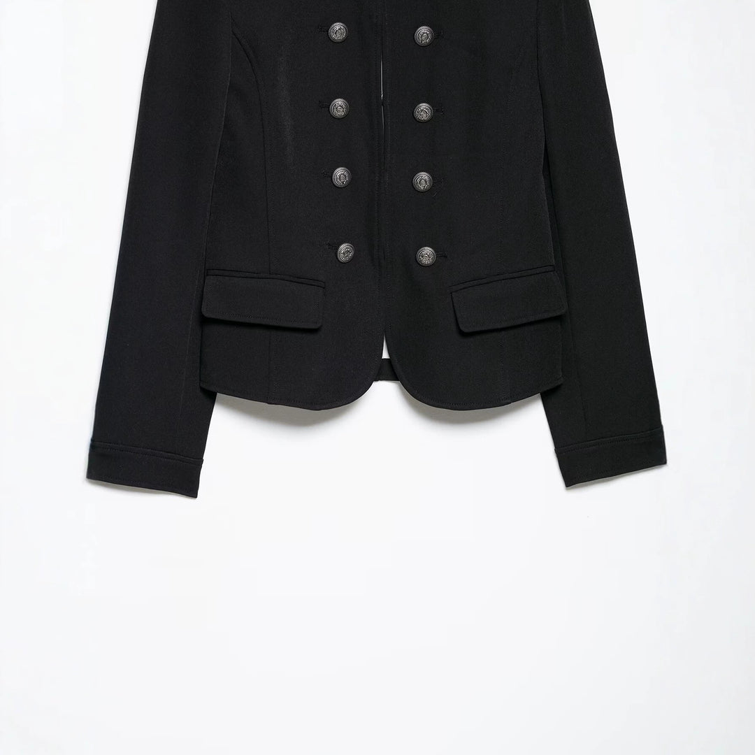 Damen Taillierte Military-Shortjacke mit Stehkragen und Doppelreihe Drune