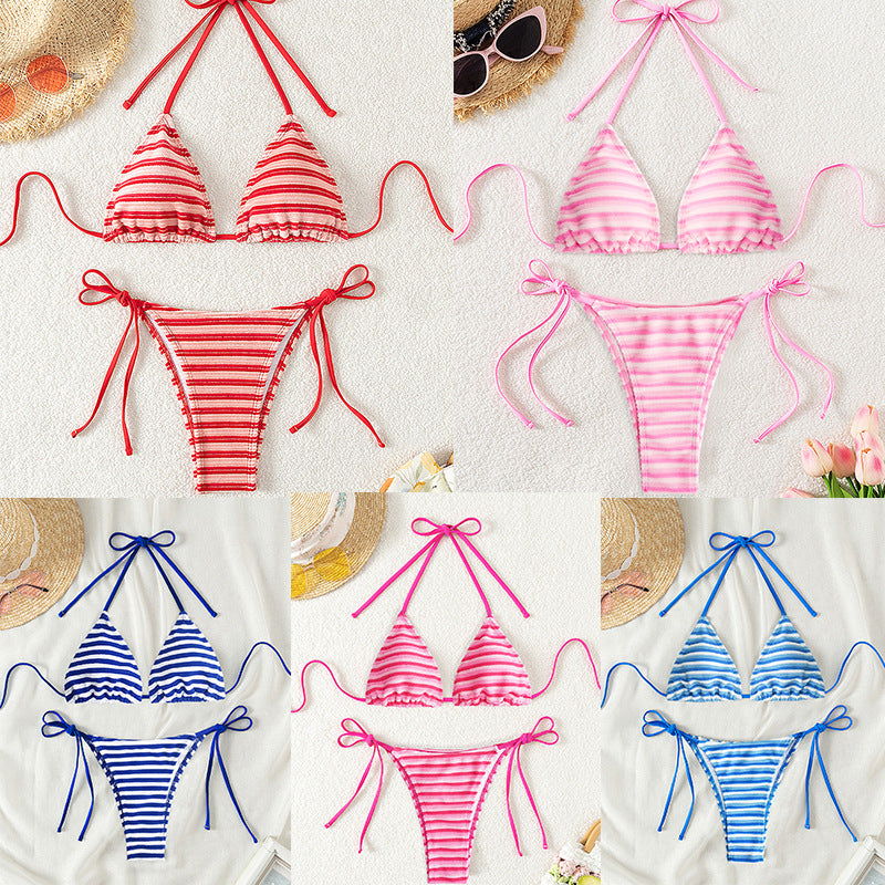 Damen gestreiftes Bikini-Set mit verstellbaren Trägern Drune