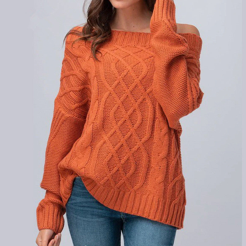 Damen Grobstrickpullover mit asymmetrischem Ausschnitt und Zopfmuster Drune