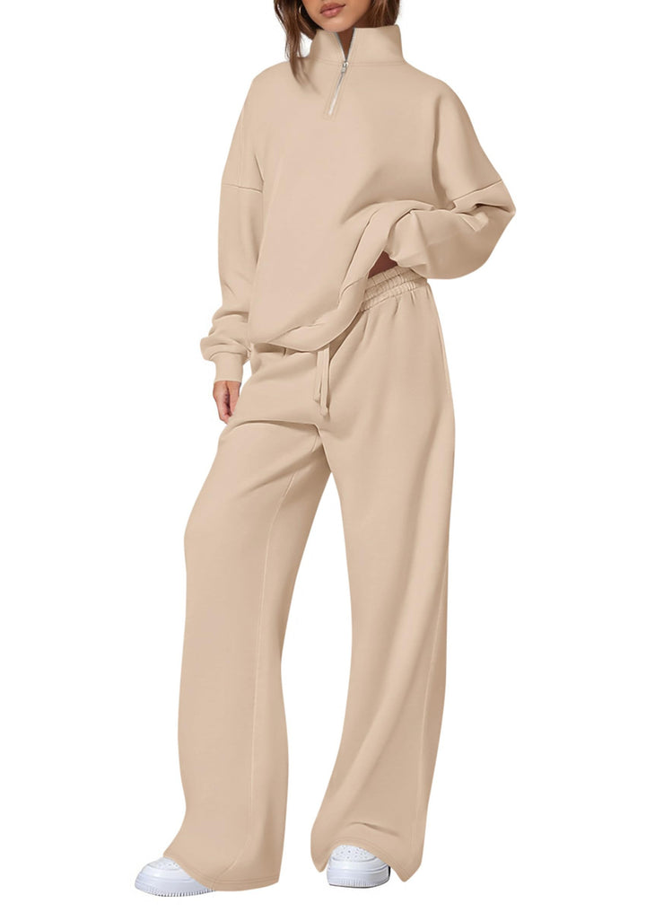 Damen lässiger Sweatpants-Set mit Stehkragen und Reißverschluss Drune