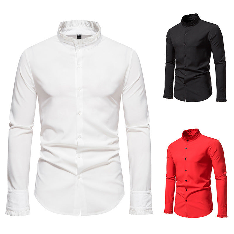 Herren Elegantes Langarmhemd mit Rüschendetails Drune