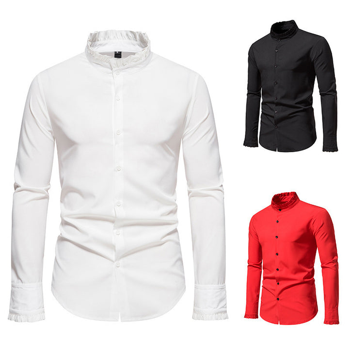 Herren Elegantes Langarmhemd mit Rüschendetails Drune