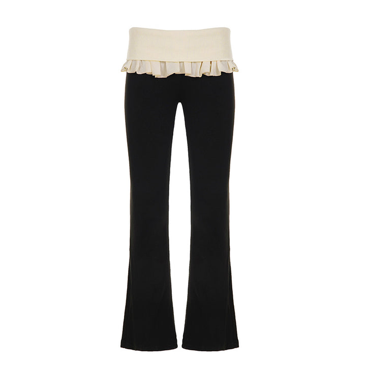 Damen nan taillierte Highwaist Schlaghose mit Zierband, Gürtelschlaufen und ausgestelltem Bein Drune