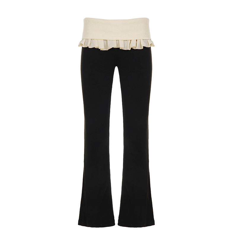 Damen Kunstleder Flared-Hose mit verstellbarem Gürtel Drune