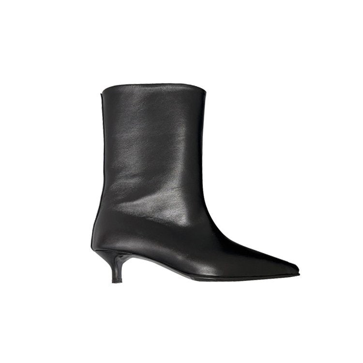 Damen Wadenhohe schlanke Stiefeletten mit spitzer Zehenpartie und niedrigem Kitten‑Absatz Drune