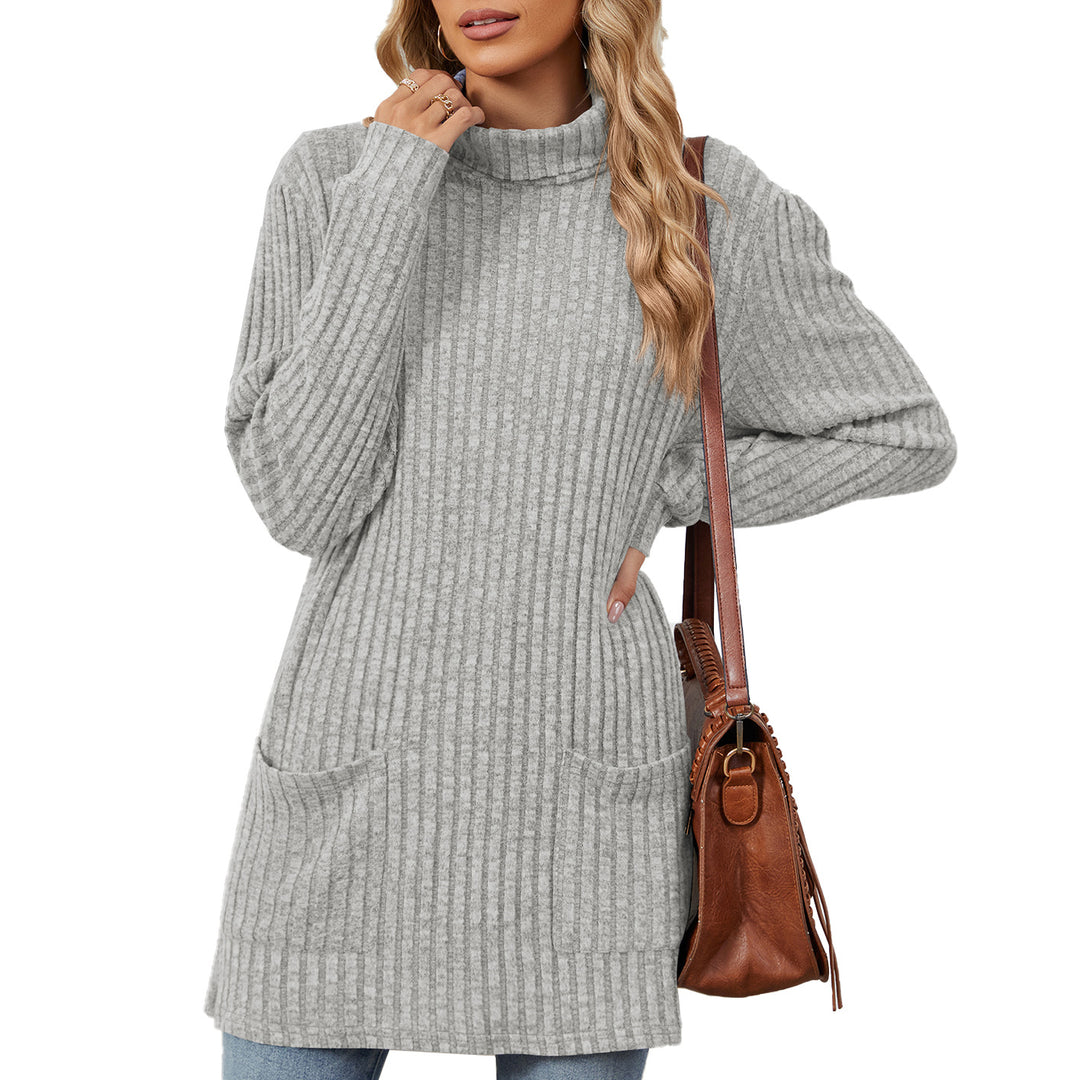 Damen Oversize Strickpullover mit hochgeschlossenem Kragen und praktischen Taschen Drune