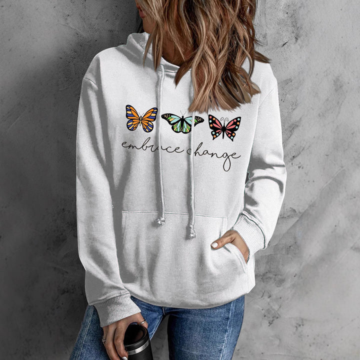 Damen Kapuzenpullover mit inspirierendem Schmetterlingsmotiv und motivierender Botschaft Drune