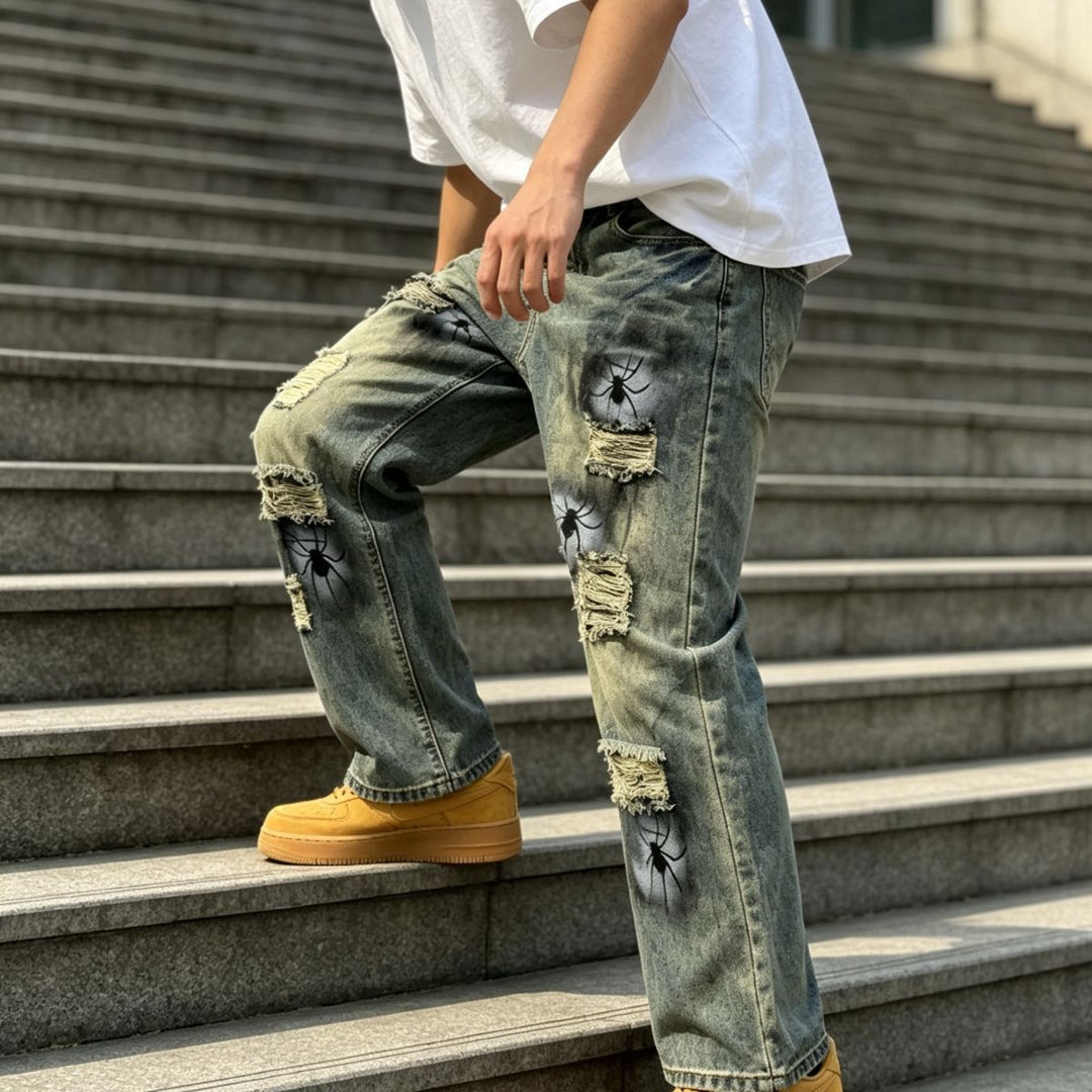 Herren Lässige Ripped Baggy-Jeans Drune
