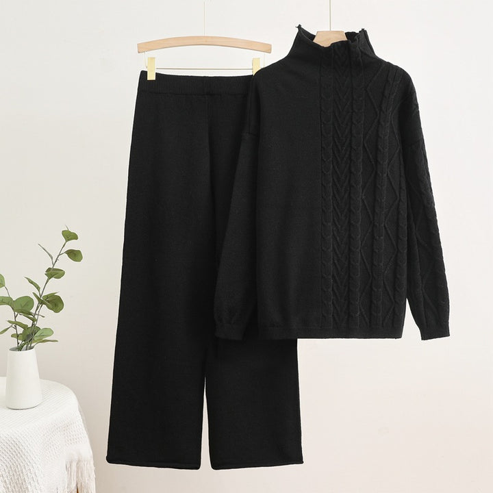 Damen gemütliches Strick-Loungewear-Set mit hochgeschlossenem Kragen Drune