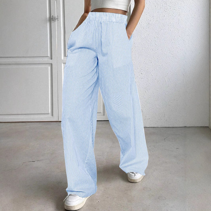 Frauen weite hochtaillierte Lounge-Hosen mit elastischem Bund und seitlichen Taschen Drune