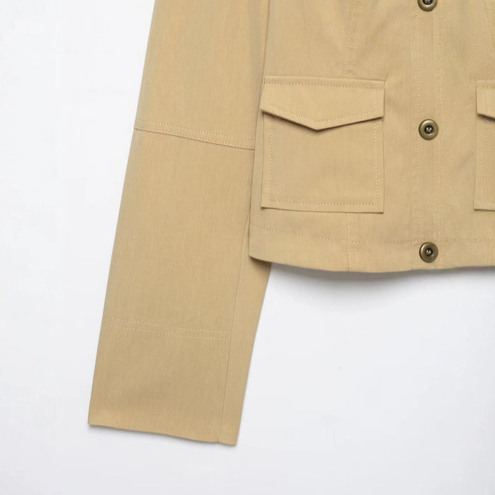 Damen Kurzer doppeltreihiger Utility-Blouson mit hohem Stehkragen und aufgesetzten Klappentaschen Drune