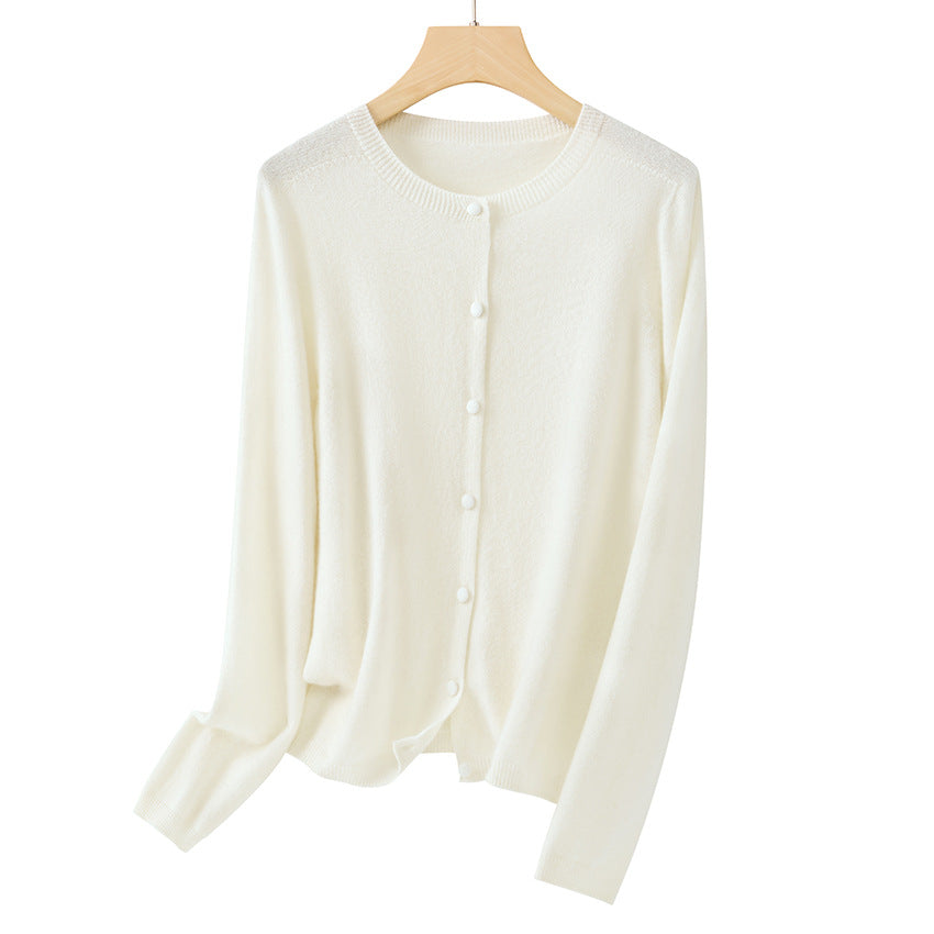 Damen Feiner Rundhals-Cardigan aus softem Feinstrick mit durchgehender Knopfleiste Drune