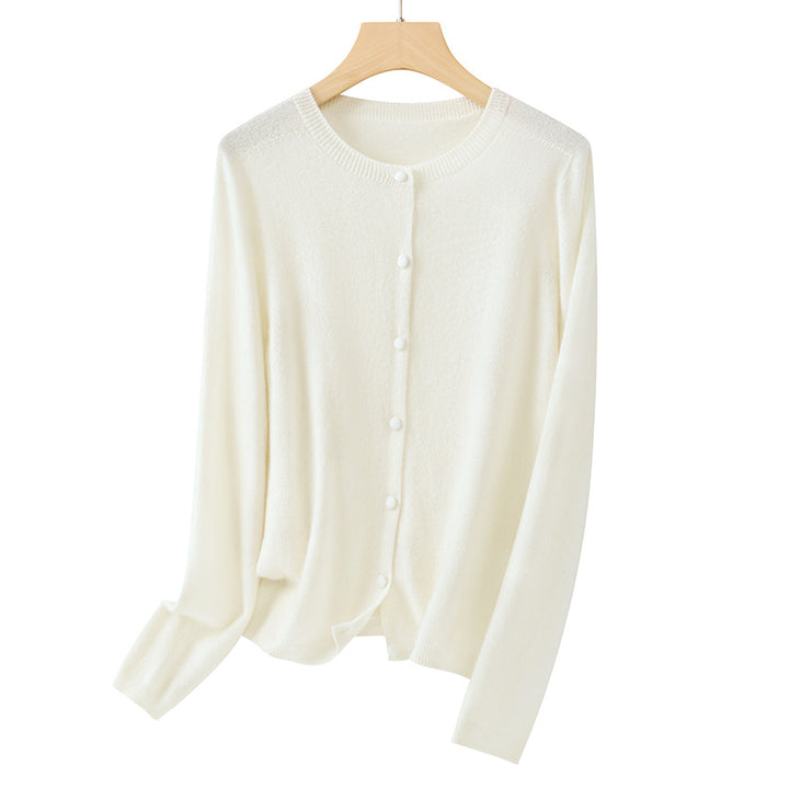 Damen Feiner Rundhals-Cardigan aus softem Feinstrick mit durchgehender Knopfleiste Drune