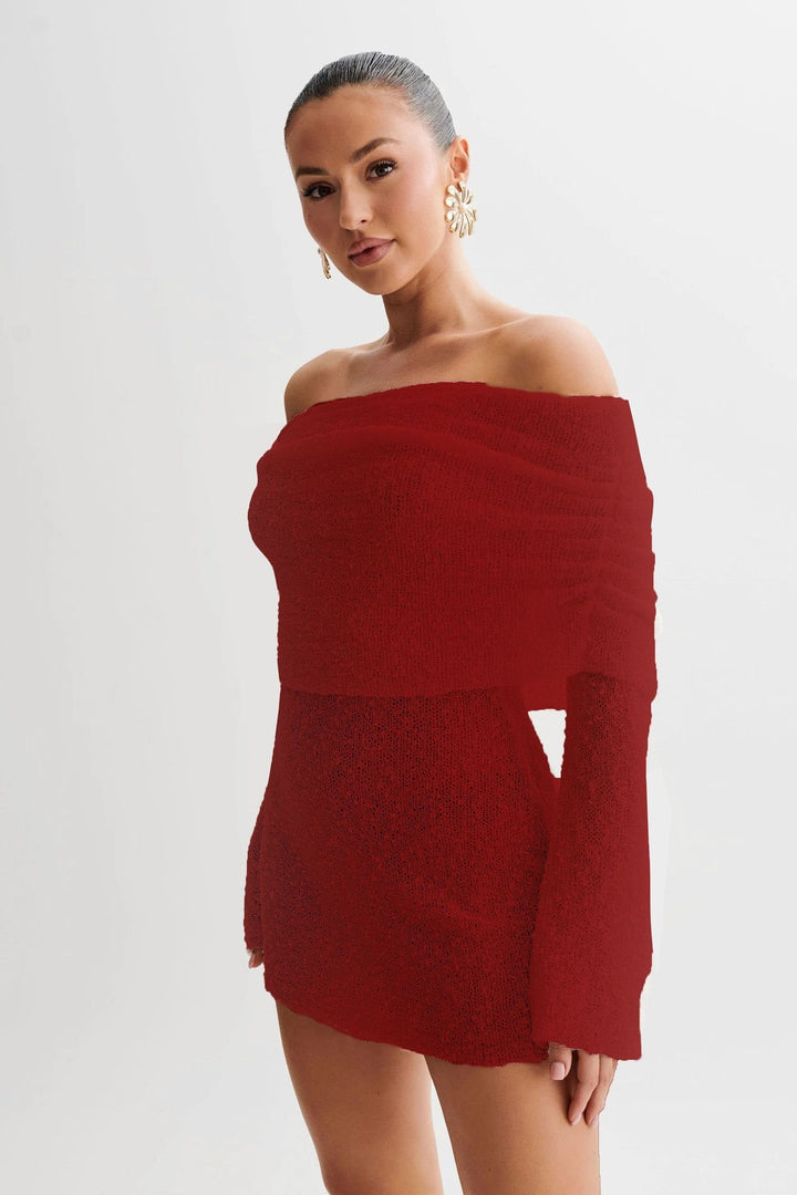 Damen Schulterfreies Minikleid mit glitzerndem Effekt und Übergröße Drune