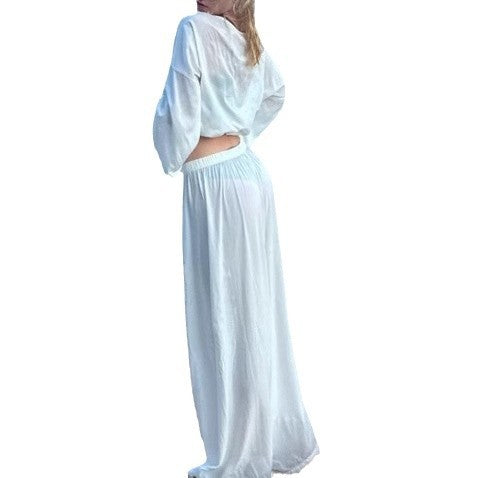 Damen luftiges Off-Shoulder Jumpsuit mit weiten Ärmeln und anpassbarem Bund Drune