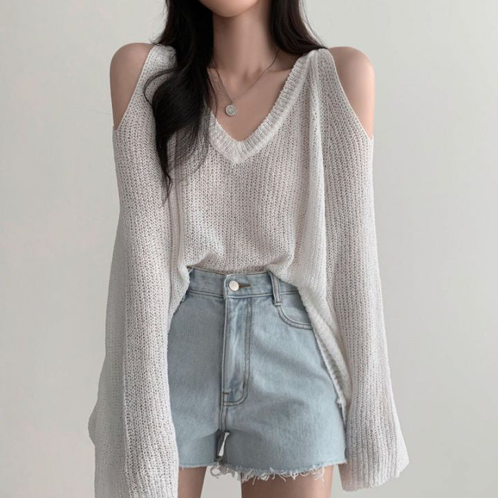 Damen lässiger Pullover mit offenen Schultern und weitem Schnitt Drune