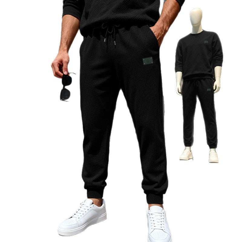 Herren Strukturierte Jogginghose mit geometrischer Waffelstruktur und elastischen Bündchen Drune