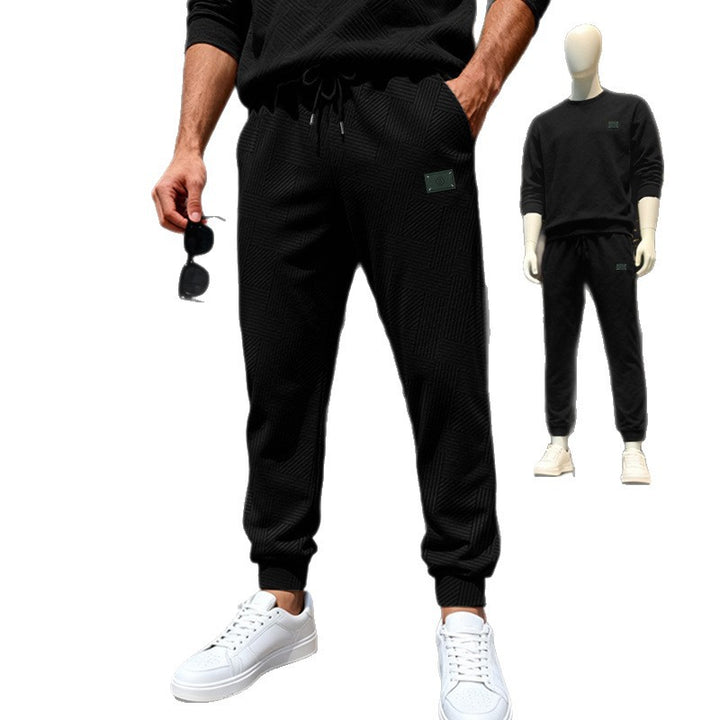 Herren Strukturierte Jogginghose mit geometrischer Waffelstruktur und elastischen Bündchen Drune