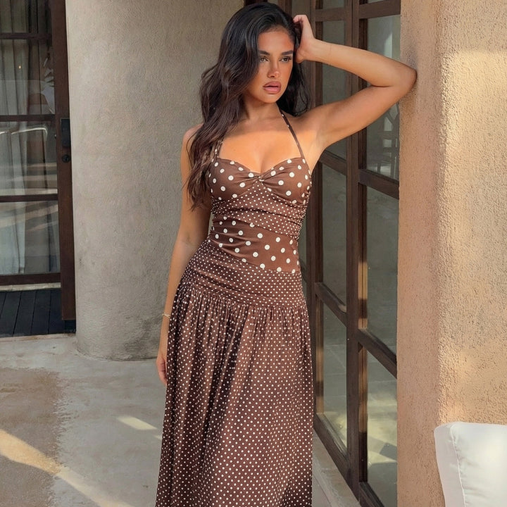 Damen Maxikleid mit verspielten Polka-Dots und schickem Halterdesign Drune