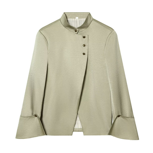 Damen Asymmetrischer Cape-Mantel mit Stehkragen und Zierknopfleiste Drune