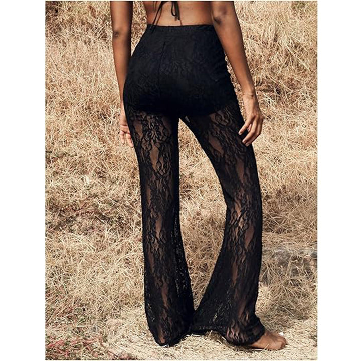 Damen elegante Spitzenhose mit hohem Bund und weit geschnittenem Bein Drune