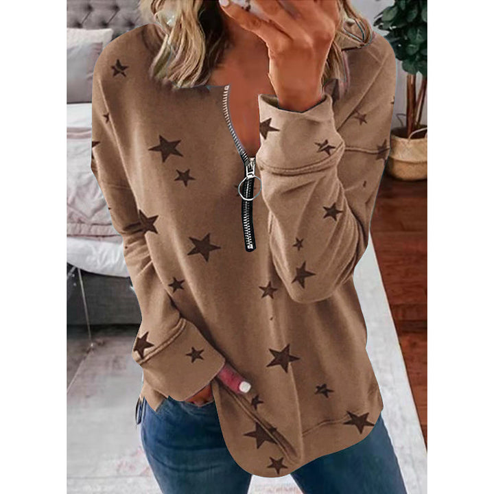 Damen Kapuzensweatshirt mit Reißverschluss und Sternenmuster Drune