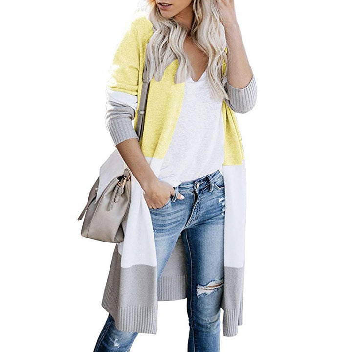 Damen Longline-Cardigan mit Colorblock-Design, offener Front und Rippsaum Drune