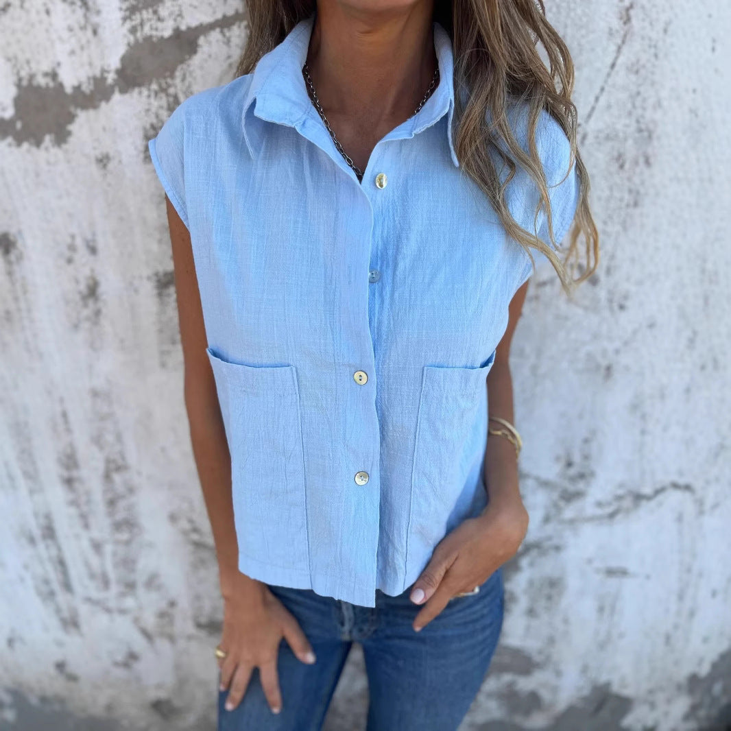Damen Kurzarm Bluse mit praktischen Taschen Drune