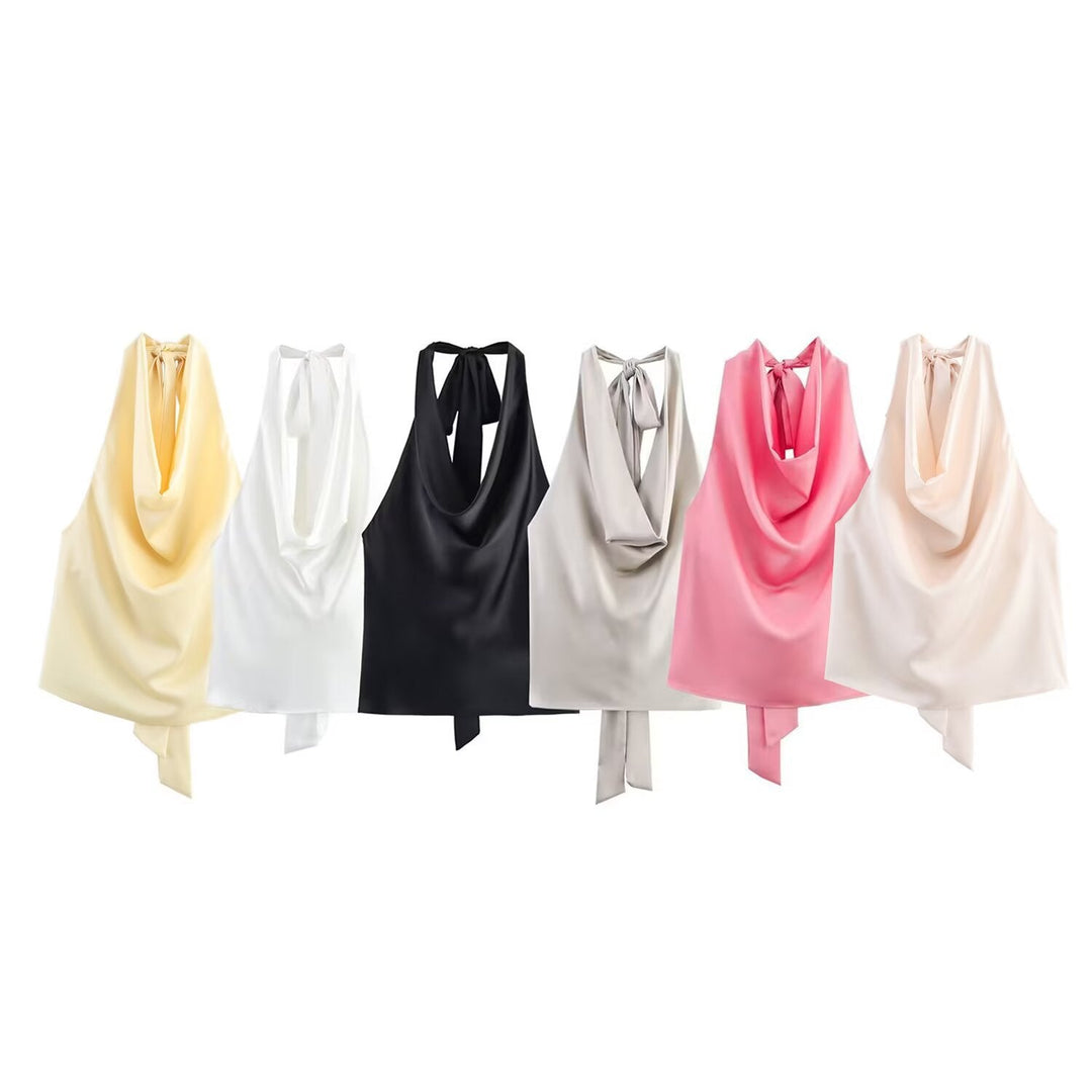 Damen Edles Haltertop mit fließendem Schnitt und eleganter Rückenbinde Drune