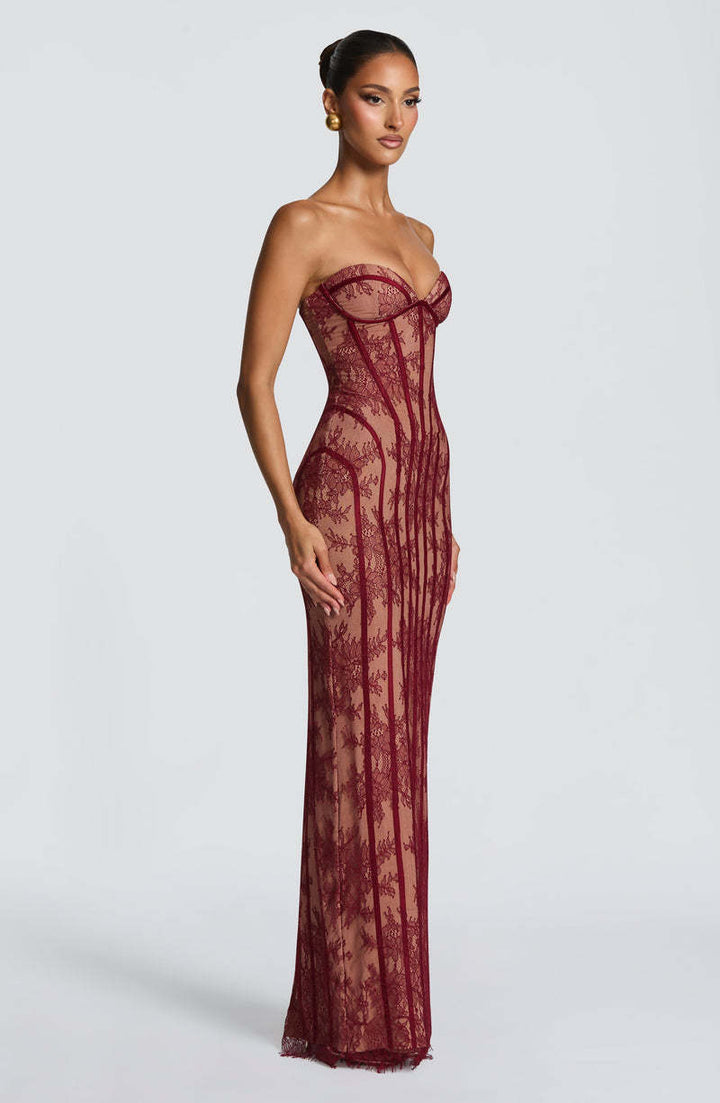 Damen Abendkleid mit raffinierten Spitzen-Details Drune
