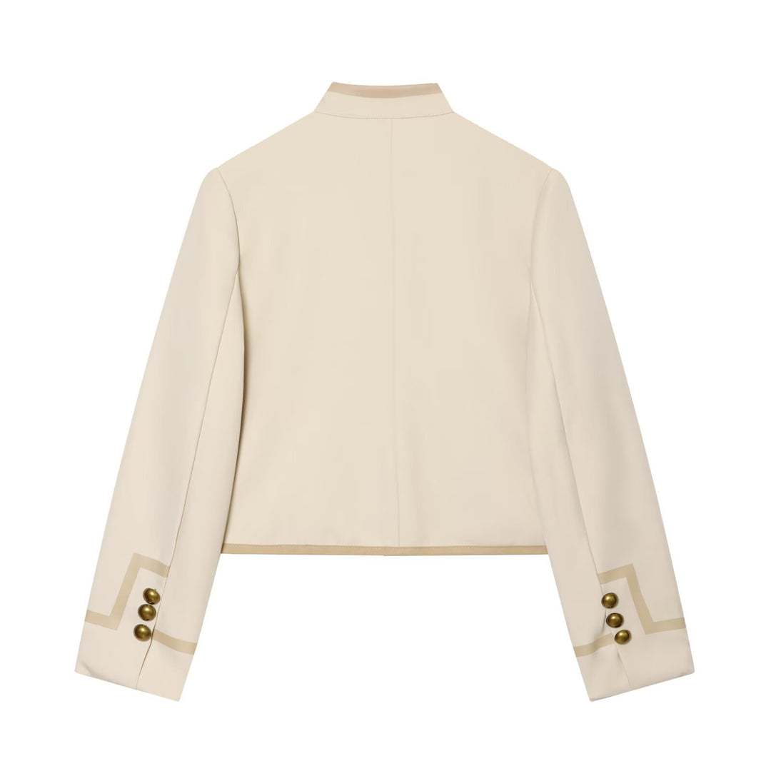 Damen Kurze taillierte Jacke mit Mandarinkragen und dekorativen Laschen Drune
