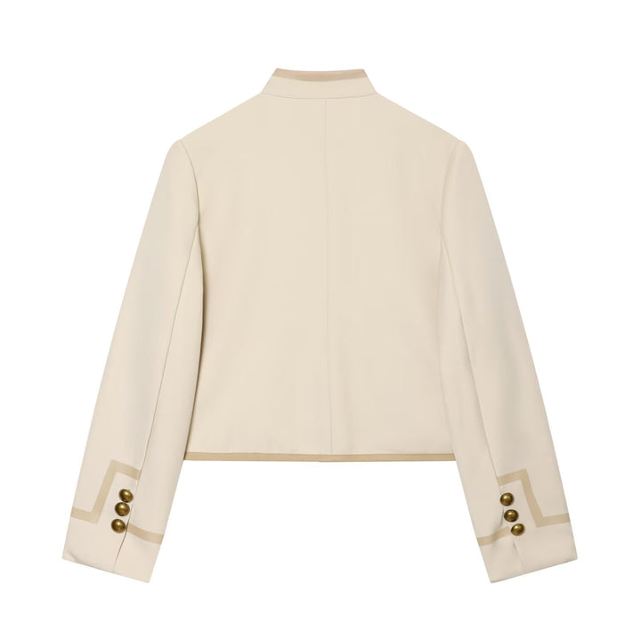 Damen Kurze taillierte Jacke mit Mandarinkragen und dekorativen Laschen Drune