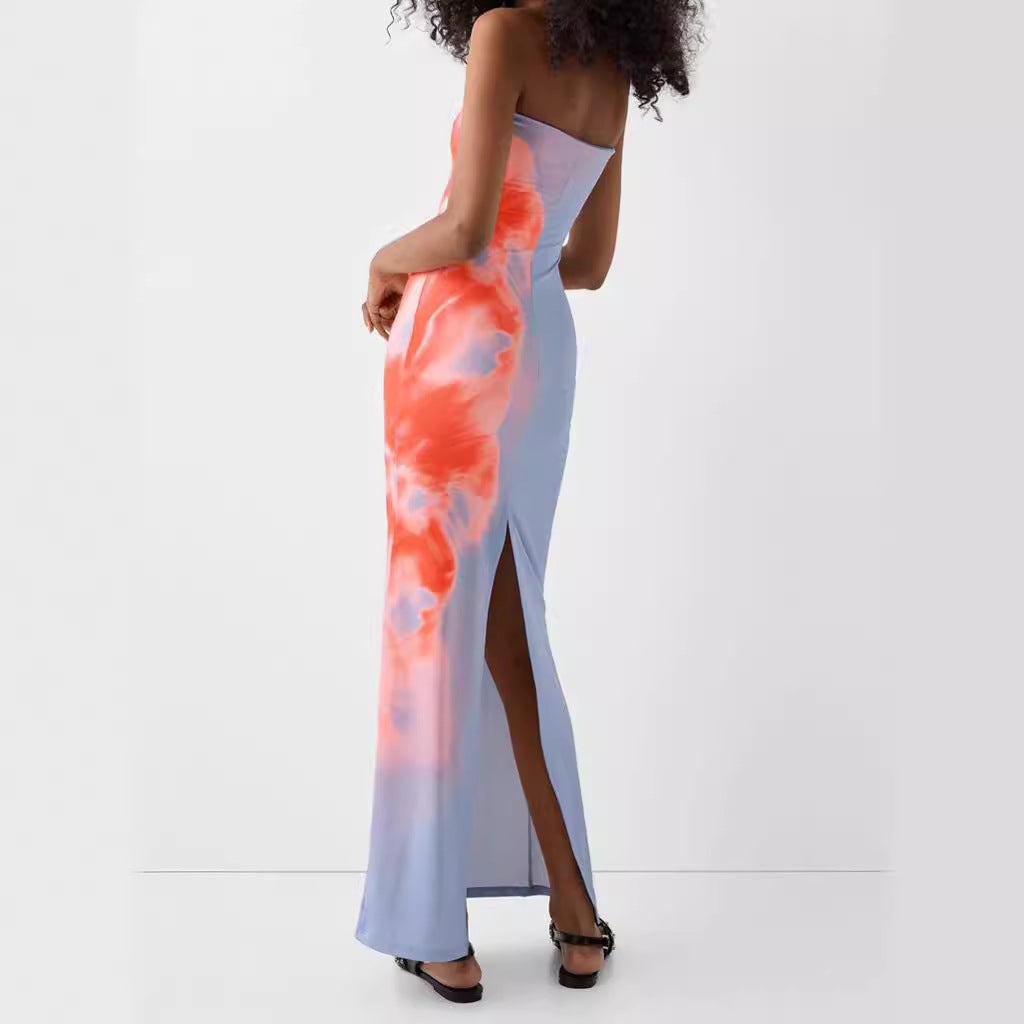 Damen elegantes Langkleid mit zartem Farbverlauf und Spaghettiträgern Drune