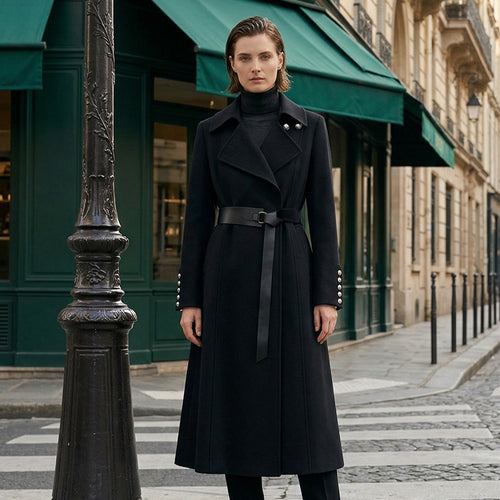 Damen Klassischer Maxi-Mantel mit Gürtel Drune