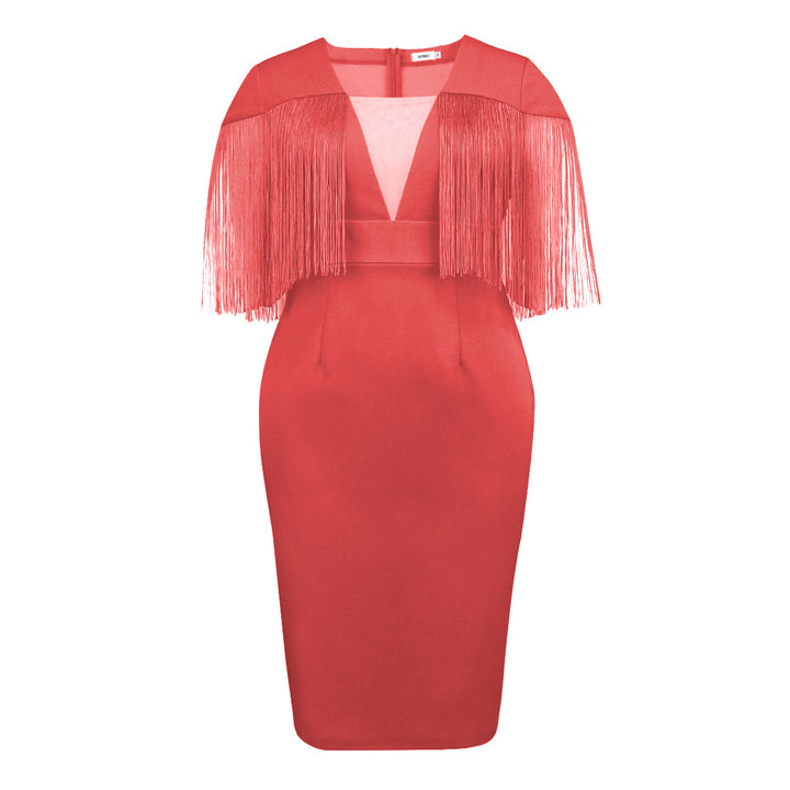 Damen Figurbetontes Kleid mit fransigen Ärmeln Drune