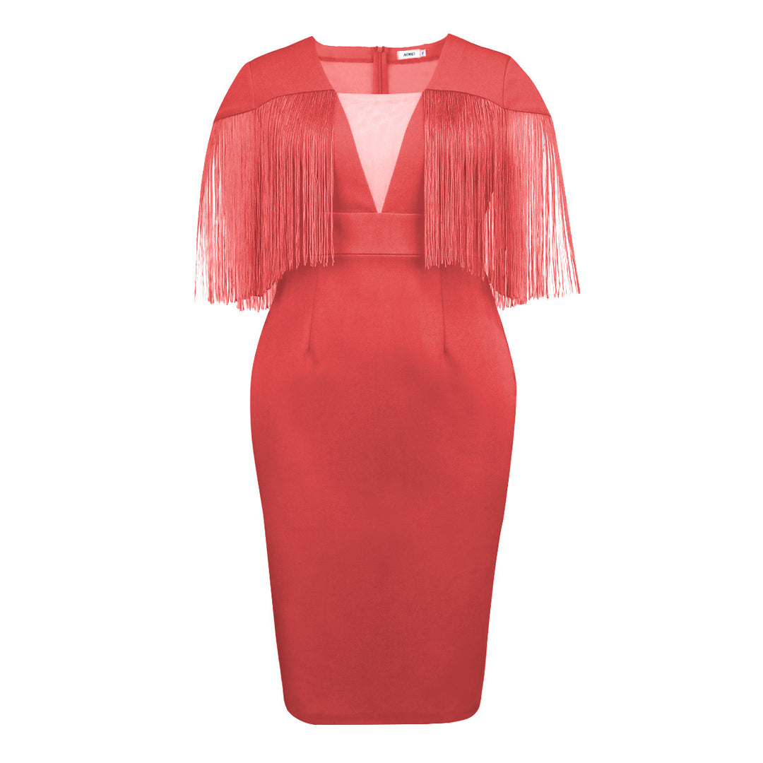 Damen Figurbetontes Kleid mit Fransen-Detail Drune
