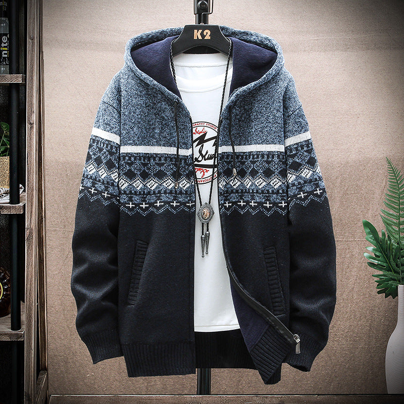 Herren Kapuzen-Strickzipjacke mit Norweger-Jacquard und weichem Futter Drune