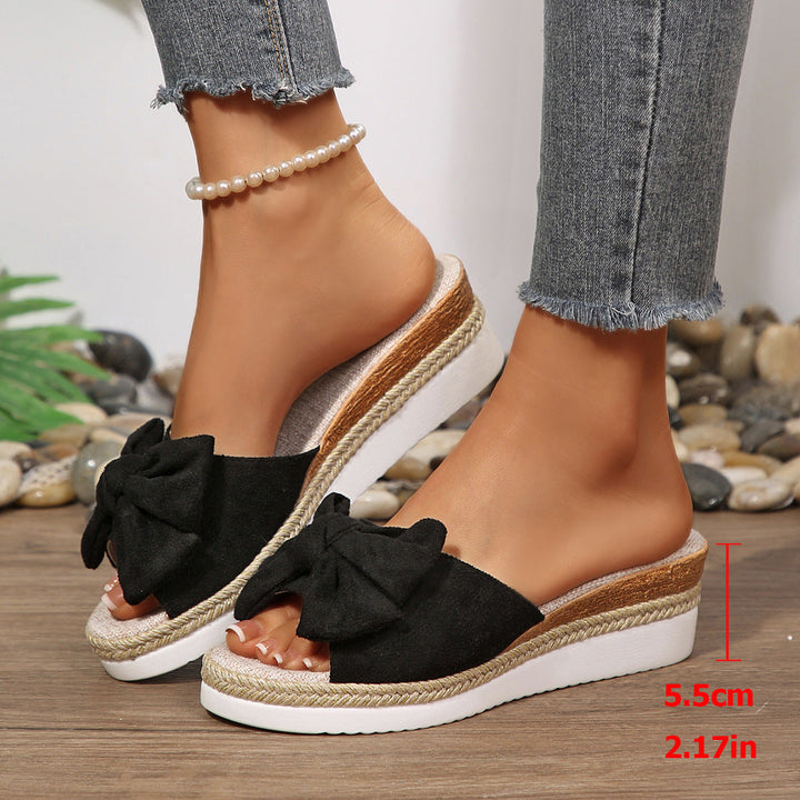 Damen Komfortable Wedge-Pantoletten mit modernen Schleifen und Jute-Detail Drune