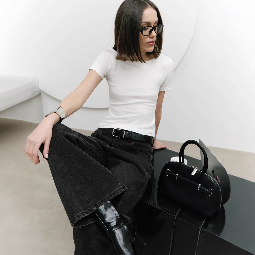 Damen Figurbetontes Basic-T-Shirt mit Rundhalsausschnitt Drune