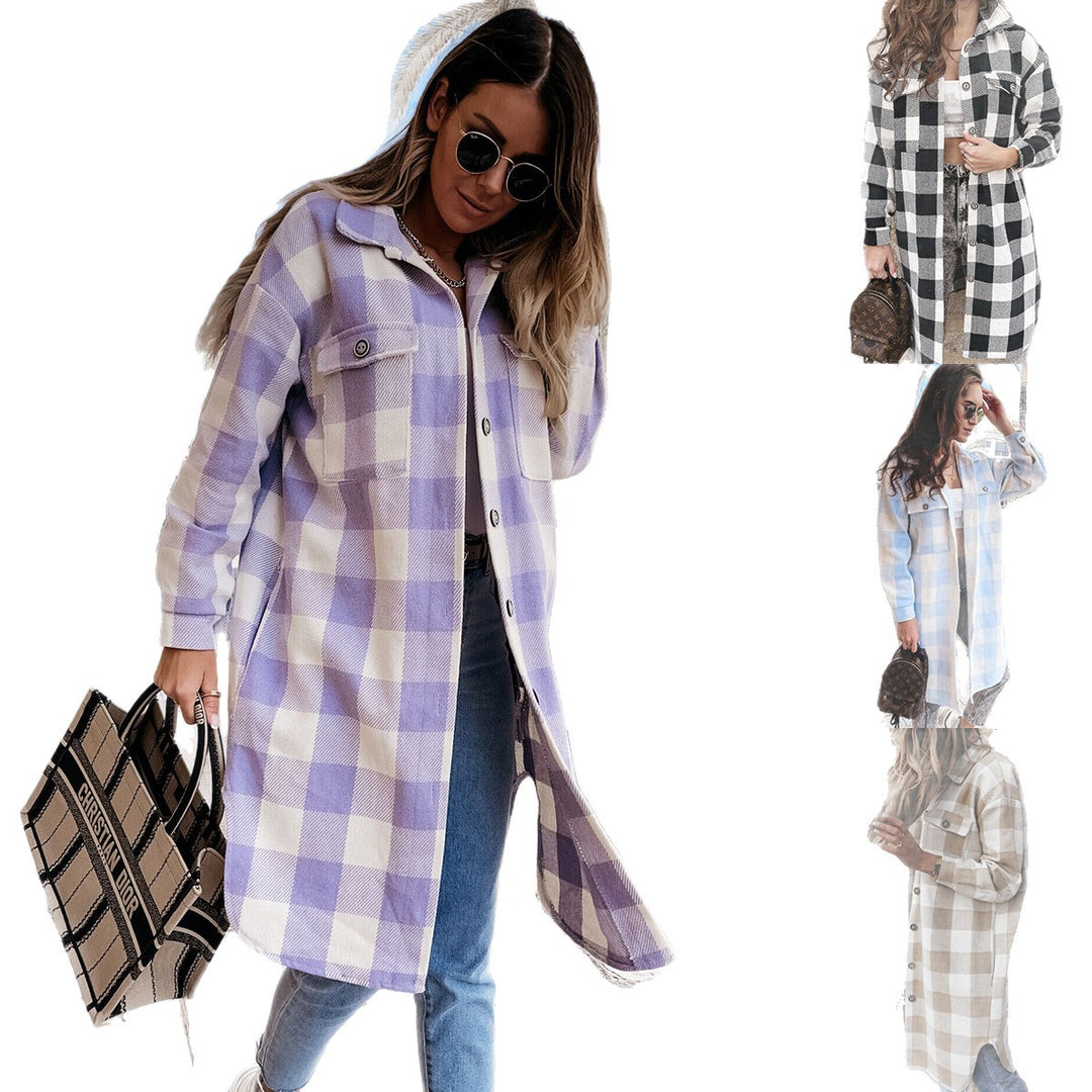 Damen Karierter Oversized-Hemdjacke Drune