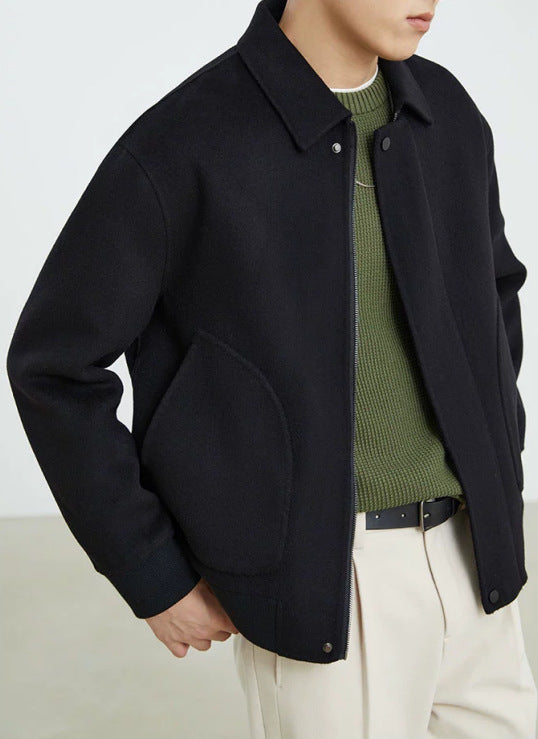 Herren Boxy Wollmix-Zipjacke mit verdeckter Knopfleiste und runden aufgesetzten Taschen Drune