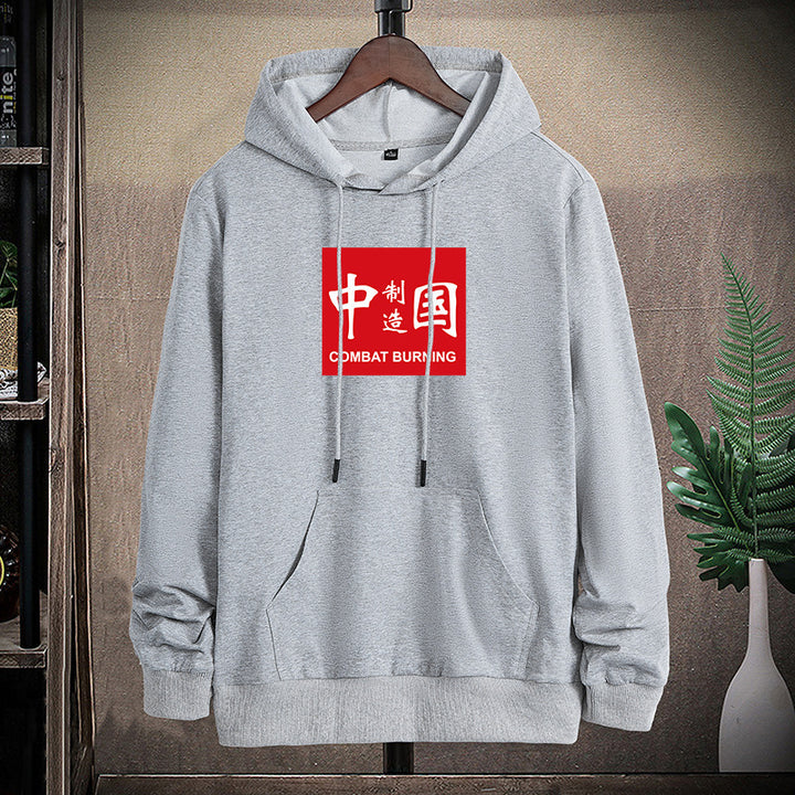 Herren lässiges Kapuzen‑Sweatshirt mit Kängurutasche und Statement‑Print Drune