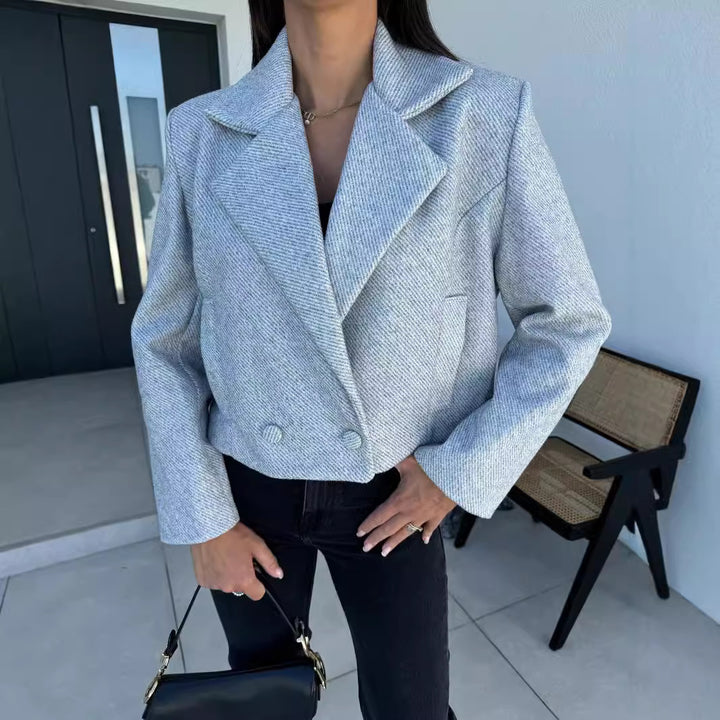 Damen Eleganter Oversized Blazer mit doppelter Knopfreihe und strukturiertem Stoff Drune