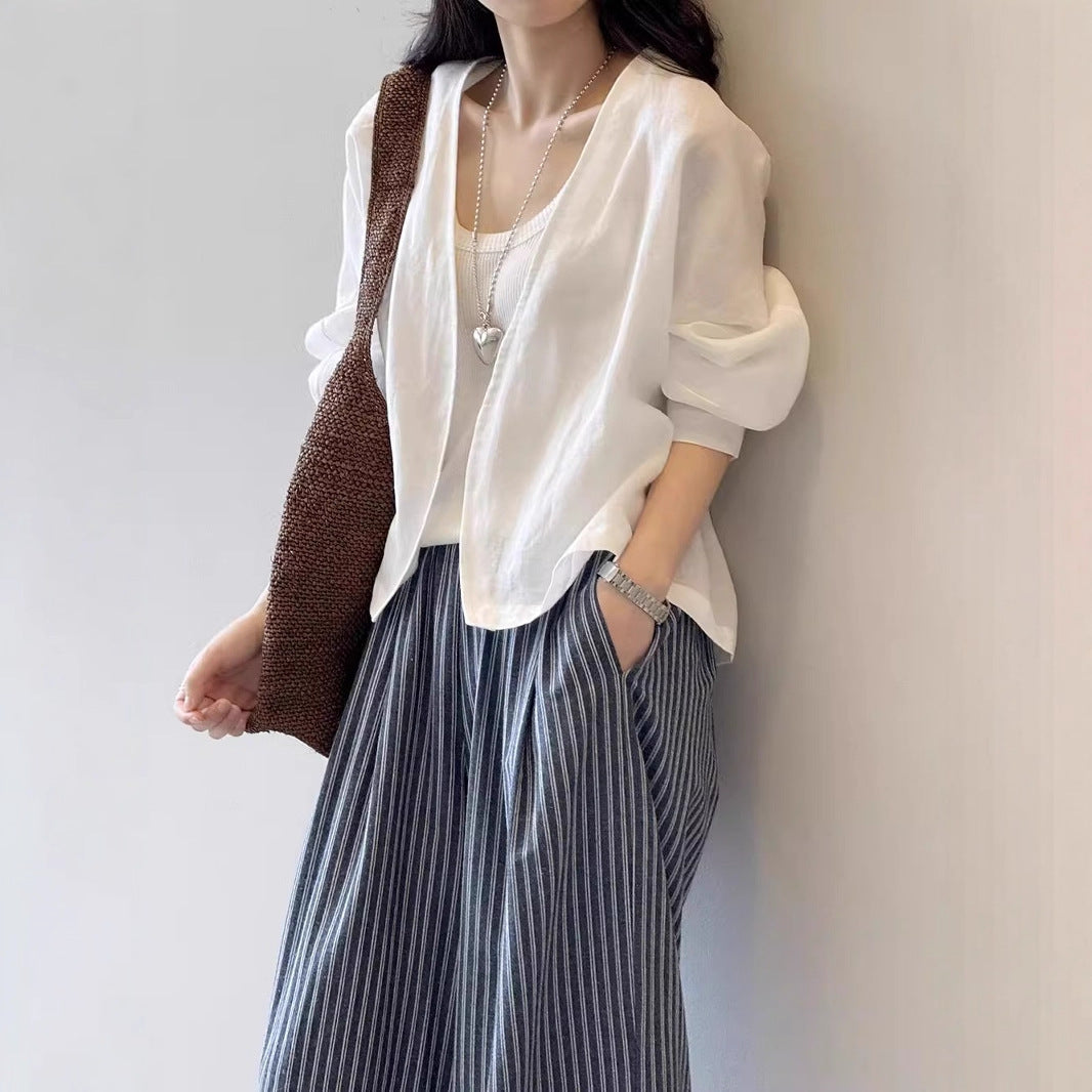 Damen Oversize-Kimonojacke aus Leinenmix mit offenem Fall und weiten Ärmeln Drune